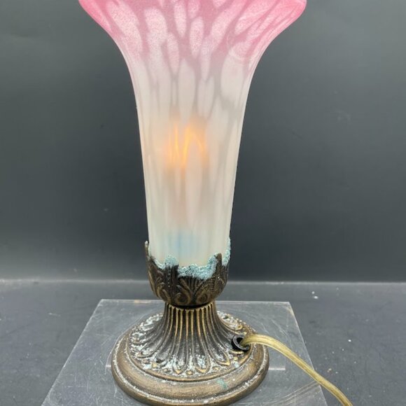 Andrea by Sadek Pink Frosted Trumpet Accent Lamp Brass Base Works - Picture 2 of 12